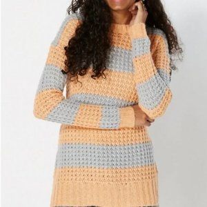 NEW stripes knitted sweater asymmetrical peach and gray